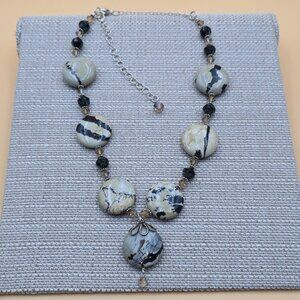 18+4 Inch Sterling Silver Jasper Stones And Crystals Necklace B656